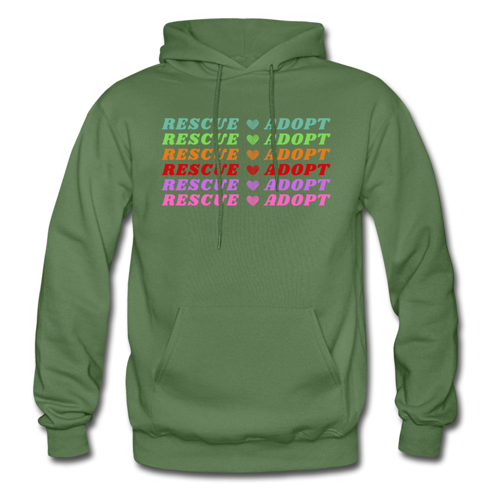 Rescue Adopt Rainbow Hoodie - military green