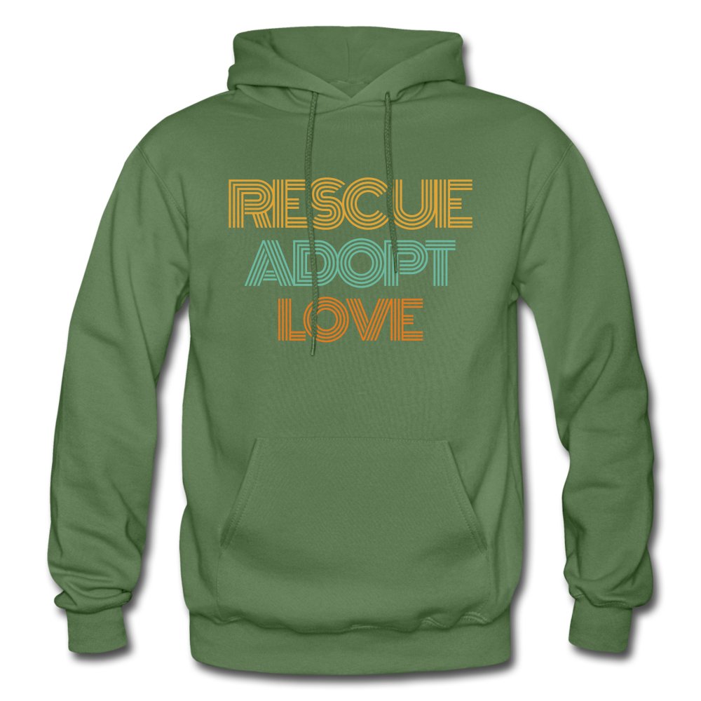 Rescue Adopt Love Hoodie - military green